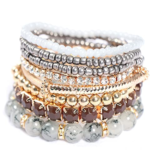 FENOHREFE Bohemian-Stretch-Armband, stapelbar, mehrschichtige Perlen, Statement-Armreif, Modeschmuck für Damen von FENOHREFE