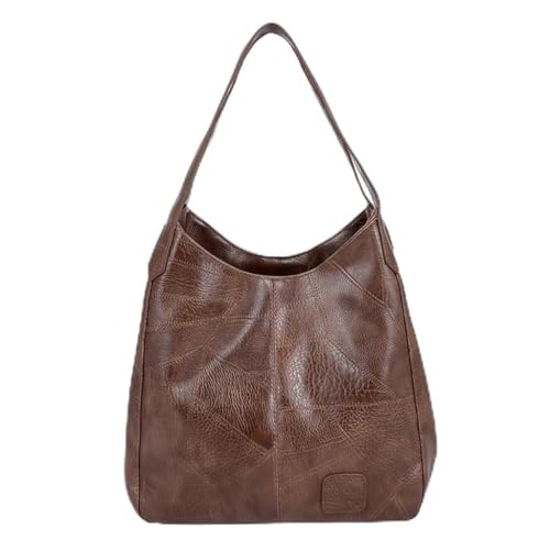 FENOHREFE Damen-Umhängetasche, Retro-Umhängetasche, lässig, weiches Polyurethan, große Kapazität, Umhängetasche, Vintage-Handtasche, Kaffeebraun von FENOHREFE