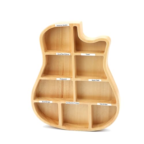 FENOHREFE Gitarrenplektrenhalter aus Holz, 9 Fächer, Aufbewahrungsbox in Gitarrenform, kleine Gegenstände, Organizer, Gitarrenzubehör, Box, einfach zu bedienen, Musik-Klassenzimmer von FENOHREFE