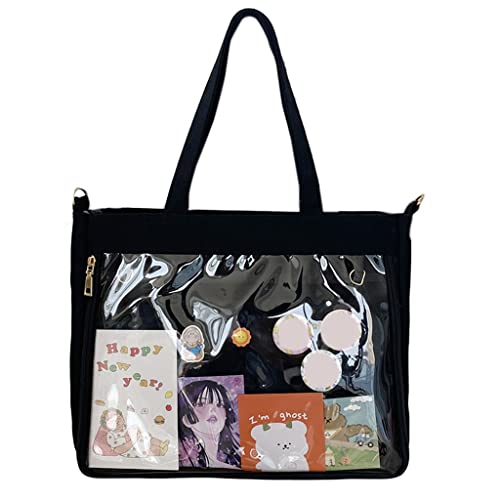 FENOHREFE Ita Bag Schultertaschen Damen Harajuku Japanisch Transparent JK Große Kapazität Mädchen Tote Crossbody Klar Ita Tasche, Schwarz von FENOHREFE