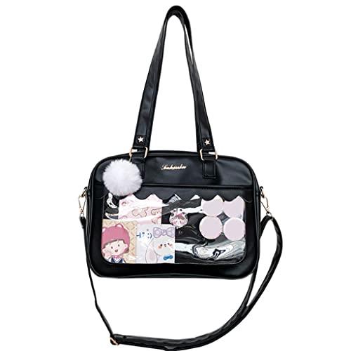 FENOHREFE Japanische Harajuku Ita Tasche für Frauen PU Transparente Tasche Itabag High School Mädchen Uniform JK Crossbody Umhängetasche, Schwarz von FENOHREFE