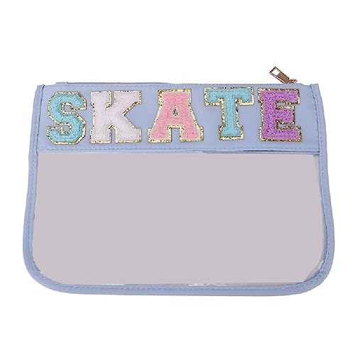 Klare Chenille Brief Kosmetiktaschen Frauen Reißverschluss Make-up Beutel PVC Waschbeutel Weibliche Lagerung Toilettenartikel Organizer Klare Beutel für Reisen, Blauer Skate von FENOHREFE