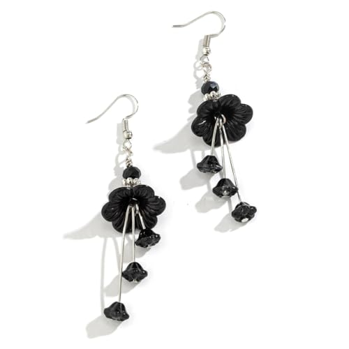 Modische Ohrhänger Gothic Schwarz Blume Anhänger Ohrringe Quasten Ohrringe geeignet für Party, Silikon von FENOHREFE