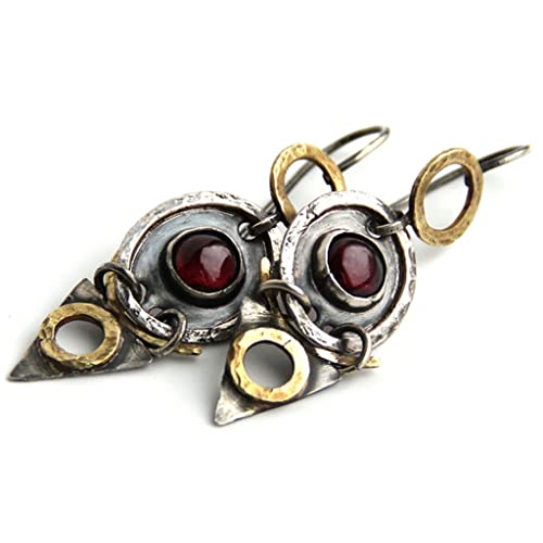 Ohrhänger mit ovalem rotem Stein, dreieckig, hohl, silberfarben, geometrischer Ohrring, Vintage-Ohrring, Silikon von FENOHREFE