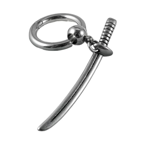 Punk-Kreuz-Schwert-Anhänger, Kreolen, Edelstahl, Clip, für Damen und Herren, runde Creolen, Helix, Party-Schmuck, Silikon von FENOHREFE