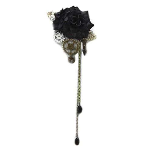 Steampunk Gear Rose Floral Haarspange Brosche Vintage Gothic Ketten Quasten Kopfbedeckung Floral Gear Ketten Haarspange Vintage Steampunk Haarspange Punk Gothic Kopfbedeckung von FENOHREFE