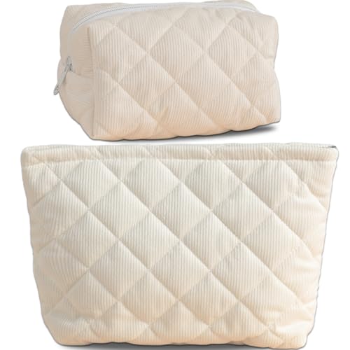 FENONNI Cord-Make-up-Tasche, 2er-Set, Kosmetiktasche für Damen, Reise-Kulturbeutel, Organizer, gesteppte Make-up-Tasche, weit geöffnete Büro-Aufbewahrungstasche, tägliche Essentials – FENONNI Cord-Make-up-Tasche, 2er-Set, Kosmetiktasche für Damen, Reise-Kulturbeutel, Organizer, gesteppte Make-up-Tasche, weit geöffnete Büro-Aufbewahrungstasche, tägliche Essentials – von FENONNI