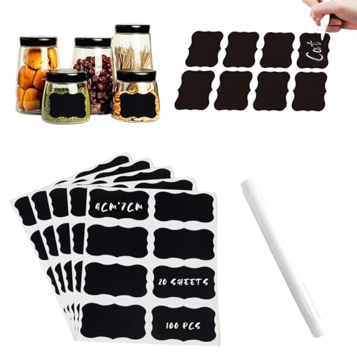 FENQURO 160 Pcs Tafel-Aufkleber, etiketten selbstklebend, wasserdichte Etiketten selbstklebend mit Stift, Küchen Klebeetiketten Partner für Gewürzgläser, Marmelade usw, 7x4cm (Rechteckig) von FENQURO