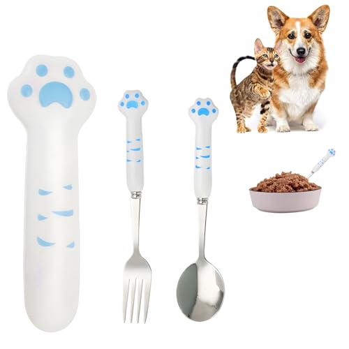FENQURO 2 Pcs Katzen Löffel Lang, Hundefutter Gabel Nassfutter Katzen Löffel Nassfutter Edelstahl Futterlöffel für Hunde und Katzen Futter Löffel Futterlöffel für Haustiere für Nassfutter (Blau) FENQURO 2 Pcs Katzen Löffel Lang, Hundefutter Gabel Nassfutter Katzen Löffel Nassfutter Edelstahl Futterlöffel für Hunde und Katzen Futter Löffel Futterlöffel für Haustiere für Nassfutter (Blau) von FENQURO