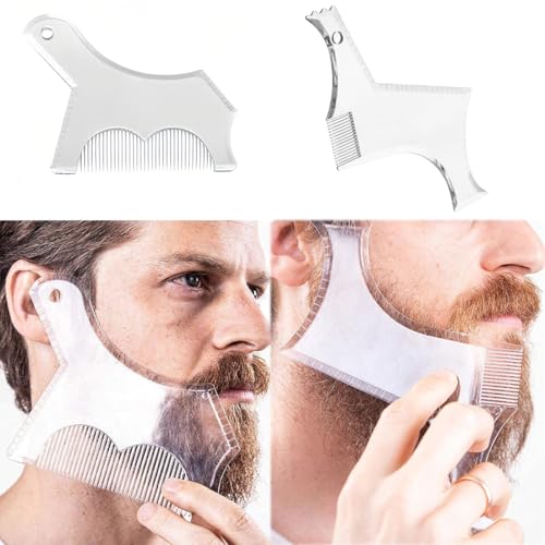 FENQURO 2 Stück Bartformer Schablone Bart Shaping Werkzeug Bart Styling-Schablone Transparent Bart Rasiervorlage Spitzbart-bart-Form Bartschneider Rasierschablone Set mit Bart-Styling-Kamm für Männer von FENQURO