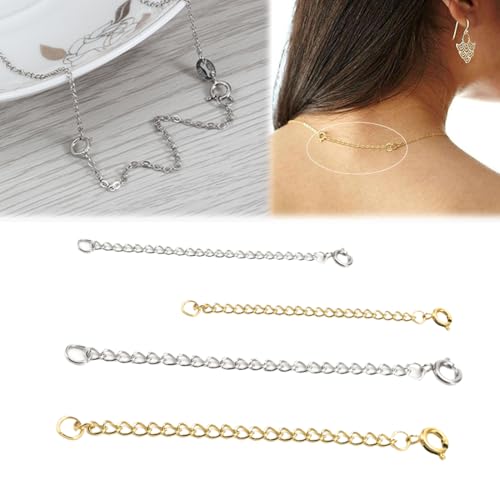 FENQURO 4 Pcs kettenverlängerung gold, ketten verlängerung gold, kettenverlängerung rosegold, Silber Verlängerungskette für Damen, Kettenverlängerung um Ihre Colliers und Armband zu Verlängern von FENQURO