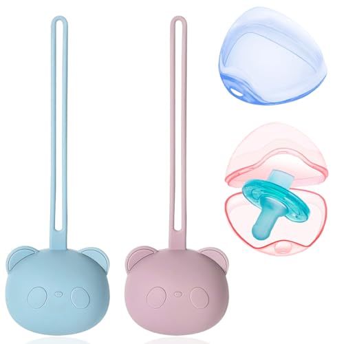 FENQURO 4 Stück Schnullerbox, 2 Stück Silikon Schnulleraufbewahrung und 2 Stück Transparent Plastik Schnullerboxen, Portable Dustproof Schnullerbox, Silikon Schnuller Aufbewahrungsbox von FENQURO