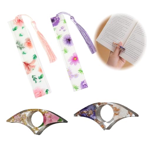 FENQURO 4Pcs Getrocknete Blume Harz Lesezeichen,Transparente Florale Buch Seite Halter und Buch Mark Set handgemachte Lesezeichen mit Quaste niedlich Buch Zubehör Geschenk für Leseliebhaber Studenten von FENQURO