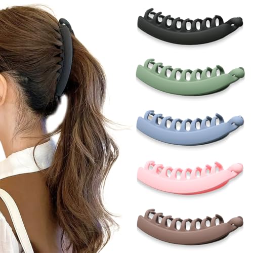 FENQURO 5 Stück banana clip Groß Bananen Haarspange Vintage Bananen-Haarspangen Pferdeschwanz Haarklammer Rutschfeste Leopard Haar Spange Haarclips Für Damen Mädchen Dicke Mittleres Haar von FENQURO
