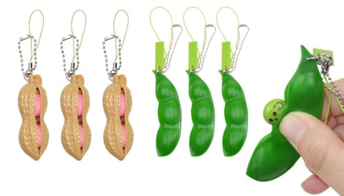 FENQURO 6 Stück Quetschbohnen Schlüsselanhänger Squishy Erbsenkapsel Stress Spielzeug Squishy Sojabohnen Anhänger Spielzeug bringen Spaß Schlüsselanhänger Handykette Tasche Anhänger für Kinder von FENQURO
