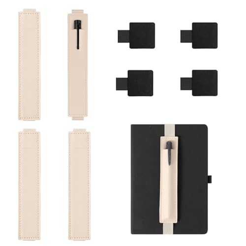 FENQURO 8 Pcs Stiftschlaufe Selbstklebend, Stiftschlaufe Schwarz, Pen Holder für Tagebuch, Pencil Halter Hülle und Mehr Selbstklebend PU Leder Stiftschlaufe mit Gummiband Eingabestift Klappe Zubehör von FENQURO