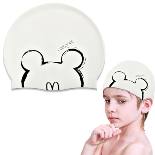 FENQURO Badekappe Kinder, badekappe mädchen, badekappe kinder, schwimmkappe kinder, kinder badekappe, badekappe jungen, Silikon-Badekappe für Kinder Junioren Teenager 6–14 Jahre（Weiß） von FENQURO