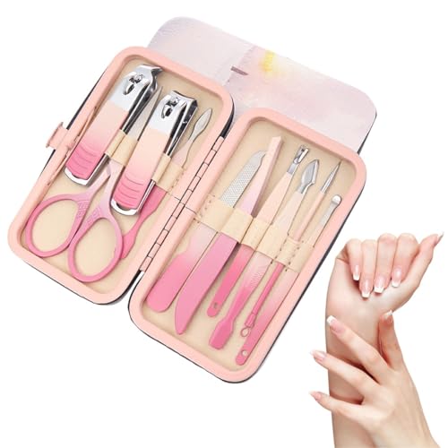 FENQURO Maniküre Set, Nagelset Nageletui Nagelknipser Reise Essential Nagelpflege Werkzeuge Mode Edelstahl Nagelknipser Kit Pediküre Kit Pflege Nagel Geschenk für Frauen Freunde und Eltern (Rosa) von FENQURO
