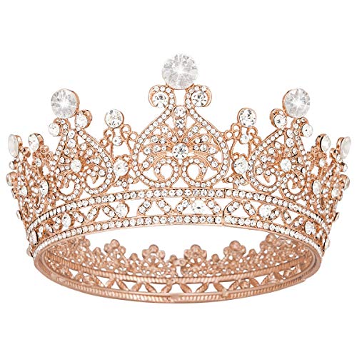 Vofler Crown Rose Gold Tiara for Women Queen-Round Full Size Luxury Crystal Rhinestone Hair Jewelry Decor Toddler for King Lady Girls Bridal Bride Princess Quinceanera Birthday Wedding Pageant Party von Vofler