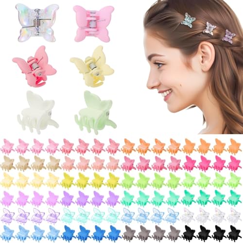 128 Stück Mini Schmetterling Haarspangen - Geflochten Süß Haarspangen für Mädchen Winzig Niedlich Krallenclips Bunte Seitenpony Klammern Metall Haar Zubehör (Einheitsgröße) von FENXIXIONE