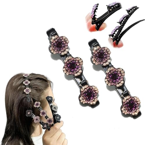 2025 Funkelnd Kristall-Stein Geflochten Haarspangen Für Frauen - Strass Haarspangen, Haar-Accessoires Entenschnabel Clips (2 Stück Lila) von FENXIXIONE