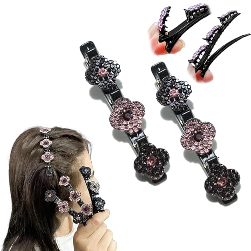 2025 Funkelnd Kristall-Stein Geflochten Haarspangen Für Frauen - Strass Haarspangen, Haar-Accessoires Entenschnabel Clips (2Stück Blau) von FENXIXIONE