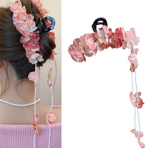 Drapierblume Haarschmuck - Blume Cluster Haarkralle Clip für Frauen, Groß, rutschfest Haar Klammern, Quaste Haar Fangklemme Haar für Mode Strand (Orange) von FENXIXIONE