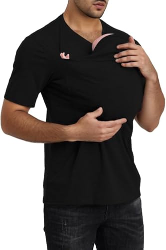 FENXIXIONE Dad Kangaroo Shirt Baby Carrier Shirt Designed To Help New Dads Bond V-Neck Short Sleeve T-Shirt for Men, Schwarz , L von FENXIXIONE