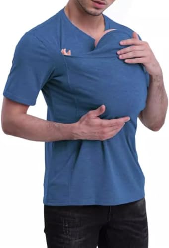 FENXIXIONE Dad Kangaroo Shirt Baby Carrier Shirt Designed To Help New Dads Bond V-Neck Short Sleeve T-Shirt for Men, dunkelblau, L von FENXIXIONE