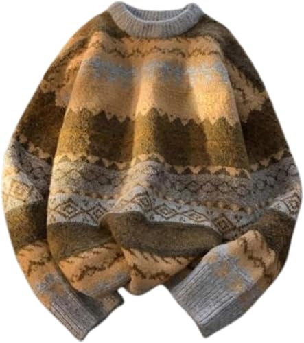 FENXIXIONE Opa Pullover Strickpullover Vintage Pullover Ästhetisch Gestreifter Pullover Y2k Pullover Grunge Herbst Pullover (Grau,XXL) von FENXIXIONE