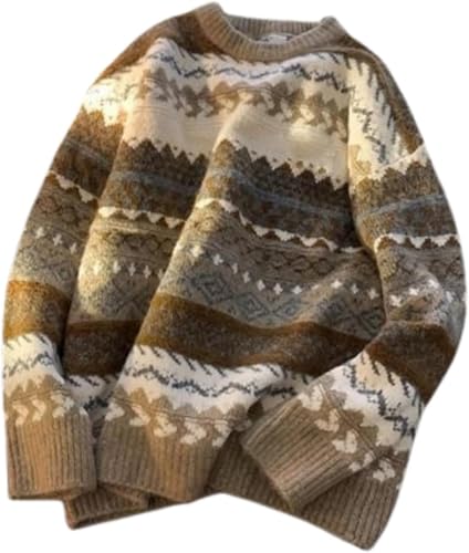 FENXIXIONE Opa Pullover Strickpullover Vintage Pullover Ästhetisch Gestreifter Pullover Y2k Pullover Grunge Herbst Pullover (Khaki,M) von FENXIXIONE