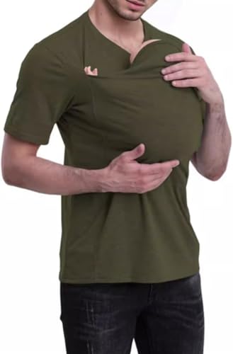 FENXIXIONE Papa Känguru-Shirt Babytrage Shirt Entworfen um neue Väter zu binden V-Ausschnitt Kurzarm T-Shirt für Männer (L,Grün) von FENXIXIONE