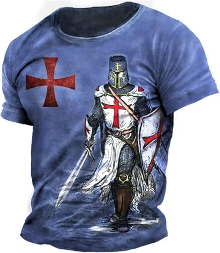 FENXIXIONE Ritter Der Männer Tempelritter 3D-bedrucktes T-Shirt Retro Lässig Rundhalsausschnitt Kurzärmelige Tops Fitnessstudio Workout T-Shirts (5XL,# 4) von FENXIXIONE