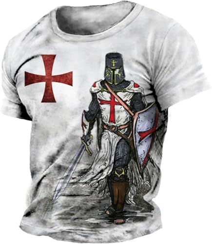 FENXIXIONE Ritter Der Männer Tempelritter 3D-bedrucktes T-Shirt Retro Lässig Rundhalsausschnitt Kurzärmelige Tops Fitnessstudio Workout T-Shirts (XXL,# 1) von FENXIXIONE
