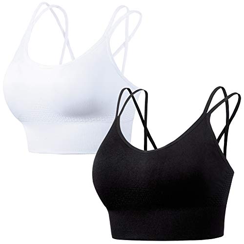 2 pcs Sport BH Starker Halt Verstellbar Träger Gekreuzt Rücken Top Bra Ohne Buegel Große Größen für Fitness Lauf Yoga von FEOYA