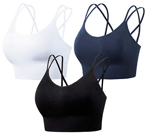 3 stk Damen Sport Bh Stark Halt mit Polstern Große Größen Brüste Push Up Gepolstert Bustier Ohne Bügel für Yoga Bra Zweischichtiges ärmelloses kurzes Top für Lauf Jogging Fitness Training Wohlfühl-BH von FEOYA