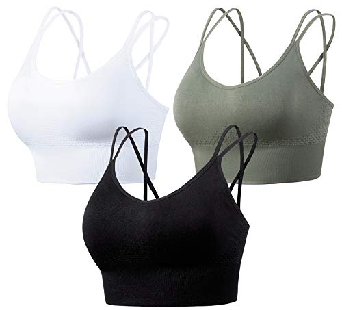 3 stk Damen Sport Bh Stark Halt mit Polstern Große Größen Brüste Push Up Gepolstert Bustier Ohne Bügel für Yoga Bra Zweischichtiges ärmelloses kurzes Top für Lauf Jogging Fitness Training Wohlfühl-BH von FEOYA