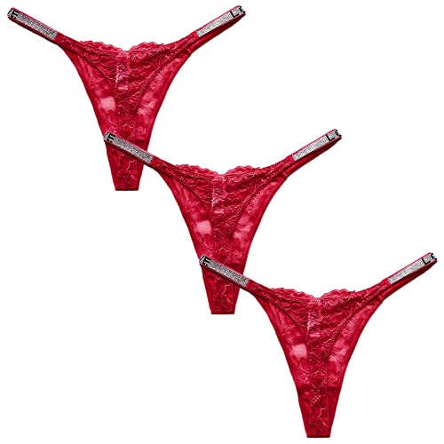 3er Tanga Damen Strings Set Sexy Slip Unterwäsche Dessous Thong G-String Tangaslip Panty aus Baumwolle mit Spitze für Frauen S von FEOYA