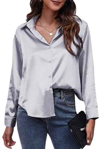 Bluse Damen Lässiges Hemd V-Ausschnitt Langarm Elegant Oberteile Lose Shirts mit Brusttaschen - XXL von FEOYA