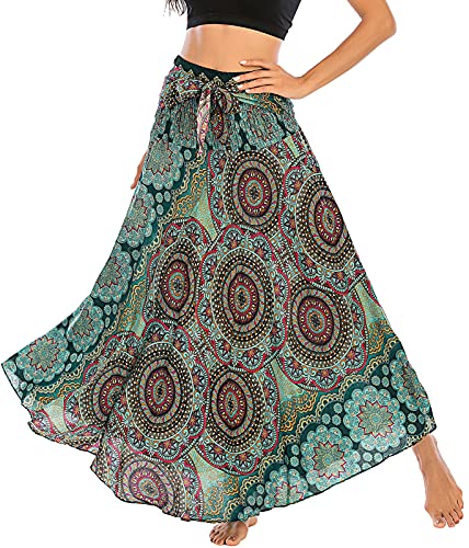 Damen Boho Lang Rock Weicher Dehnbarer Maxirock Rock Damen Midi Langer Röcke Skirt Falten Boho A-Linie Polka Casual mädchen Strandrock von FEOYA