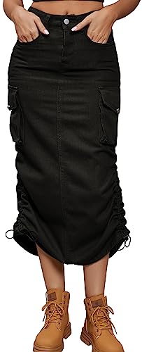 Damen Denim Rock Hohe Taille Solide Bleistiftrock Jean Röcke Elegant Vintage Cargo Rock Damen Western Röcke mit Schlitz - XL von FEOYA