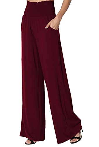 Damen Hose Weites Bein Ladies Modal Culotte Leinen Weite Hose für Frauen mit Elastischem Bund Hohe Taille Sommerhosen Lang Hosenrock Palazzo Hose - XL von FEOYA