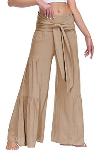 Damen Hose Weites Bein Ladies Modal Culotte Leinen Weite Hose für Frauen mit Elastischem Bund Sommerhosen Lang Hosenrock Palazzo Hose - XL von FEOYA