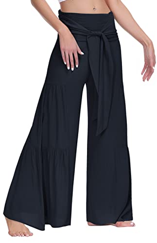 Damen Hose Weites Bein Ladies Modal Culotte Leinen Weite Hose für Frauen mit Elastischem Bund Sommerhosen Lang Hosenrock Palazzo Hose - XL von FEOYA