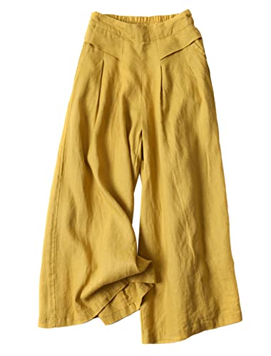 Damen Hose Weites Bein Ladies Modal Culotte Leinen Weite Hose für Frauen mit Elastischem Bund Sommerhosen Lang Hosenrock Palazzo Hose - XL von FEOYA