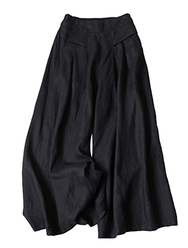 Damen Hose Weites Bein Ladies Modal Culotte Leinen Weite Hose für Frauen mit Elastischem Bund Sommerhosen Lang Hosenrock Palazzo Hose - XL von FEOYA