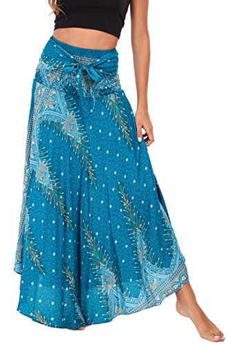 Damen Kleider Boho Sommerkleid Maxikleid Kurzarm Strandkleid Lang Bedruckter Rock Elastisch Sommerrock Maxirock von FEOYA