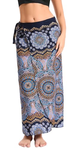 Damen Lang Gedruckter Rock Bohemien Maxirock Verstellbares Riemen Kleid Sommer Strandrock von FEOYA