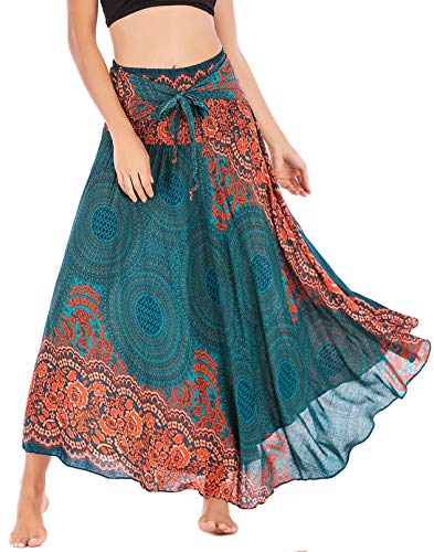 Damen Lang Rock Halter Kleid High Waist Elastische Strandkleider Maxi Kleider Blumen Boho von FEOYA