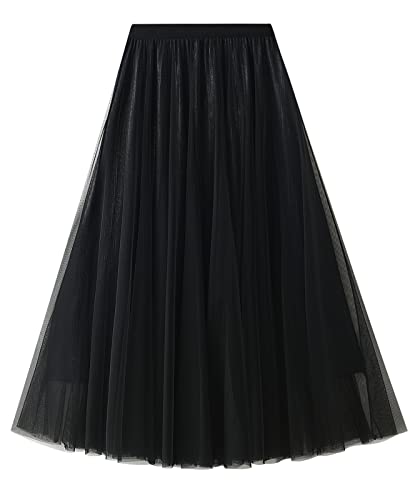 Damen Maxirock Chiffon Rock Lang Festlich Rock Hochzeit Cocktail Langrock Prinzessin - Einheitsgröße von FEOYA